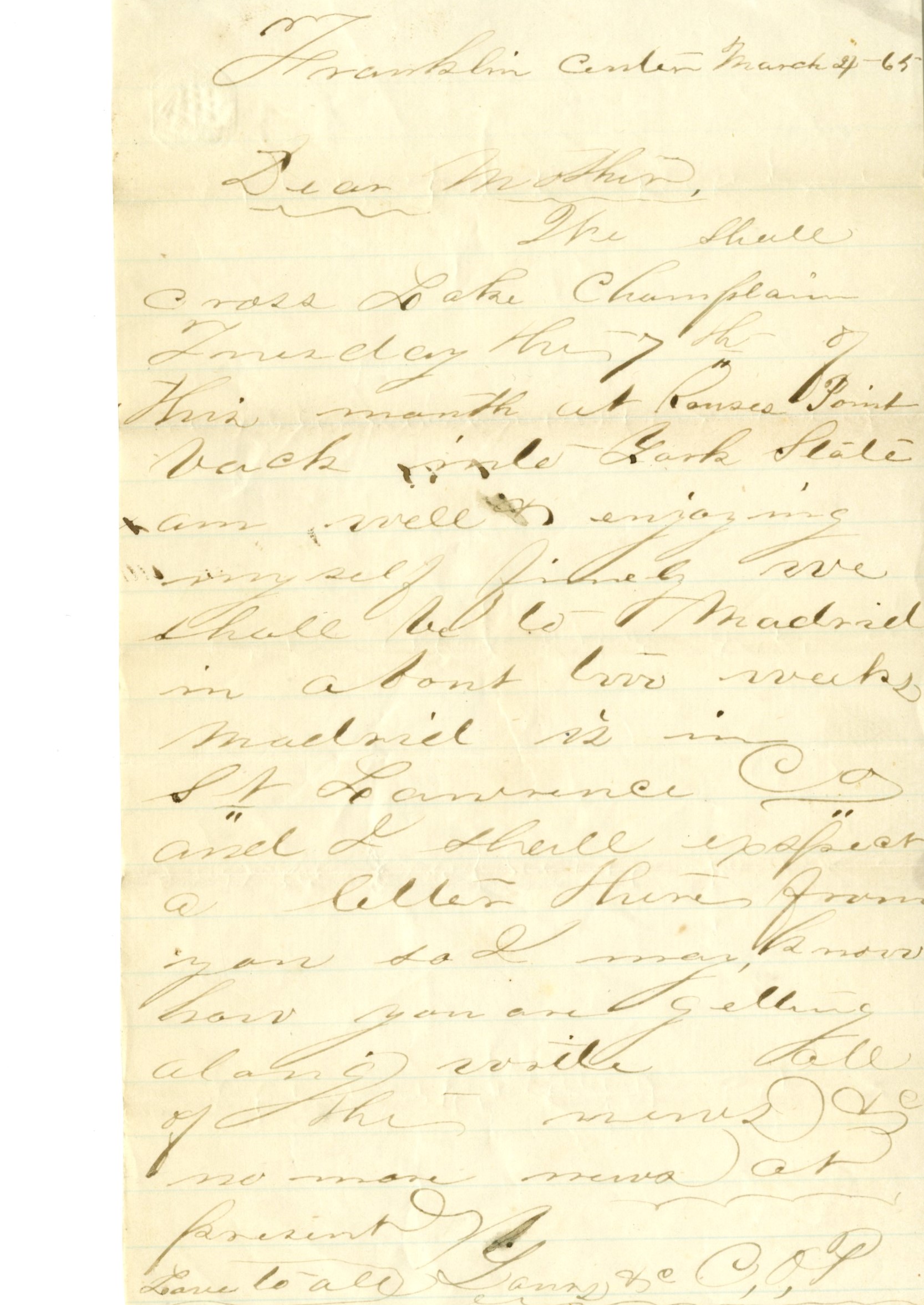 Letter to Rachel from her son, Charles O. Pierce