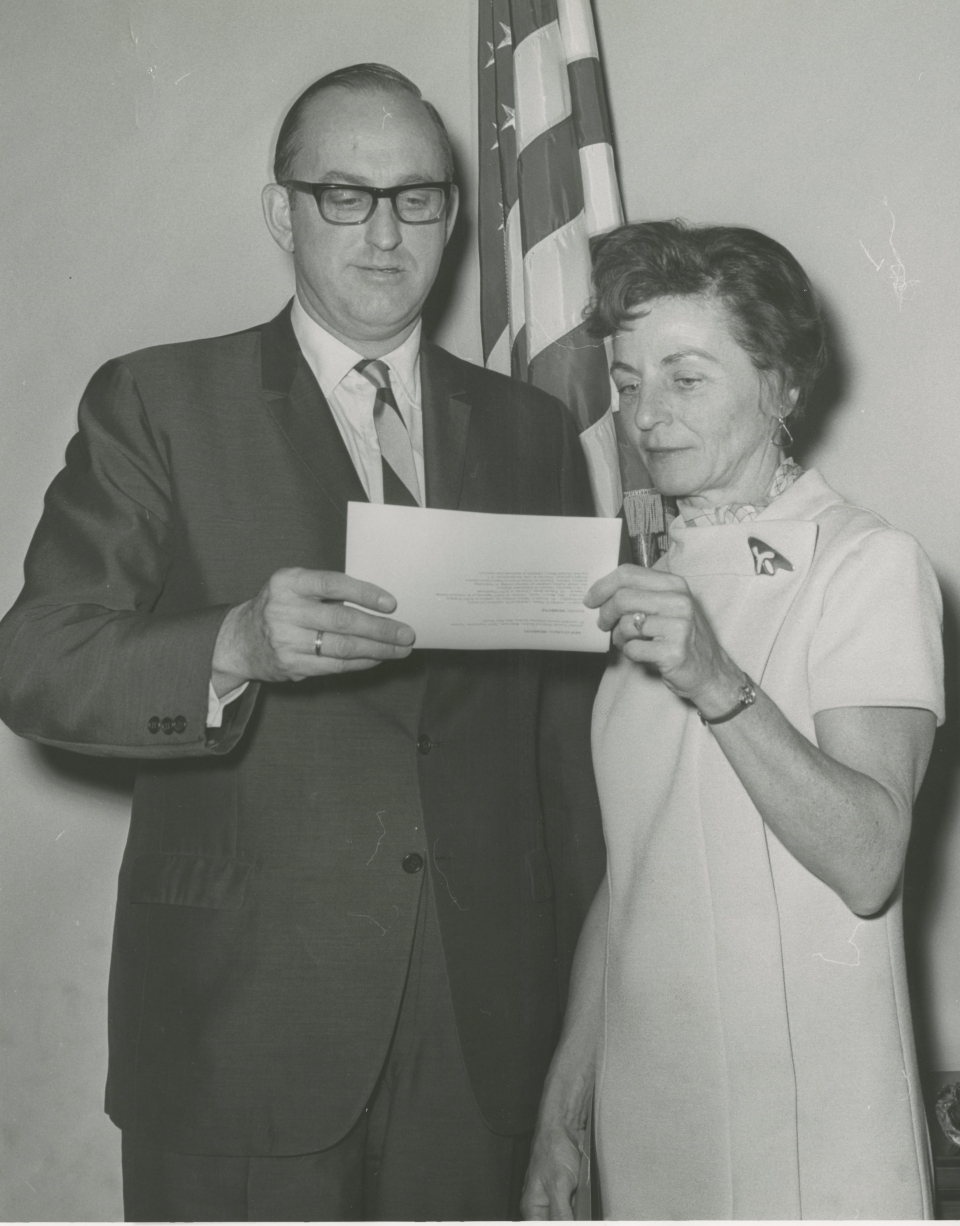 Congressman Robert McEwen and Mrs. Edna Horton.