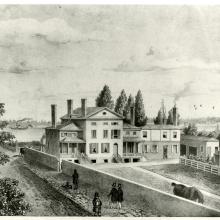 Lithograph of George Parish estate in Ogdensburg, NY. Drawing by S. Ellis.