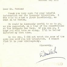 October 1957 letter from Edmund Wilson to William Fenton.