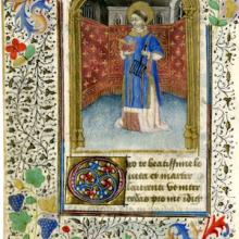 A 15th century Illuminated Manuscript leaf depicting Saint Lawrence.