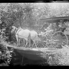 A horse and buggy crossing a bridge.