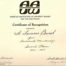 American Association of University Women certificate of recognition