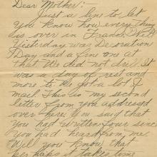 Letter from Robert Cottrell to his mother dated May 31, 1918.