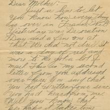 Letter from Robert Cottrell to his mother dated May 31, 1918.